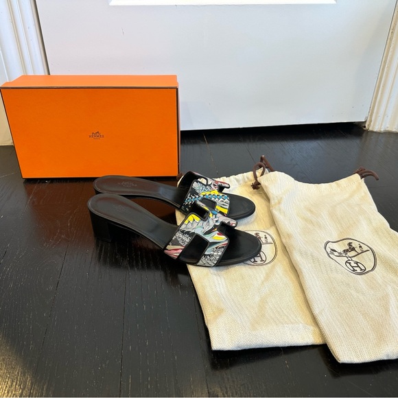 Hermès Oasis Heel Slip On Limited Edition Open Toe Multicolor Sandals Slide - Picture 3 of 7